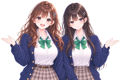 並んで案内の青葉しおりと白葉つむぎ
